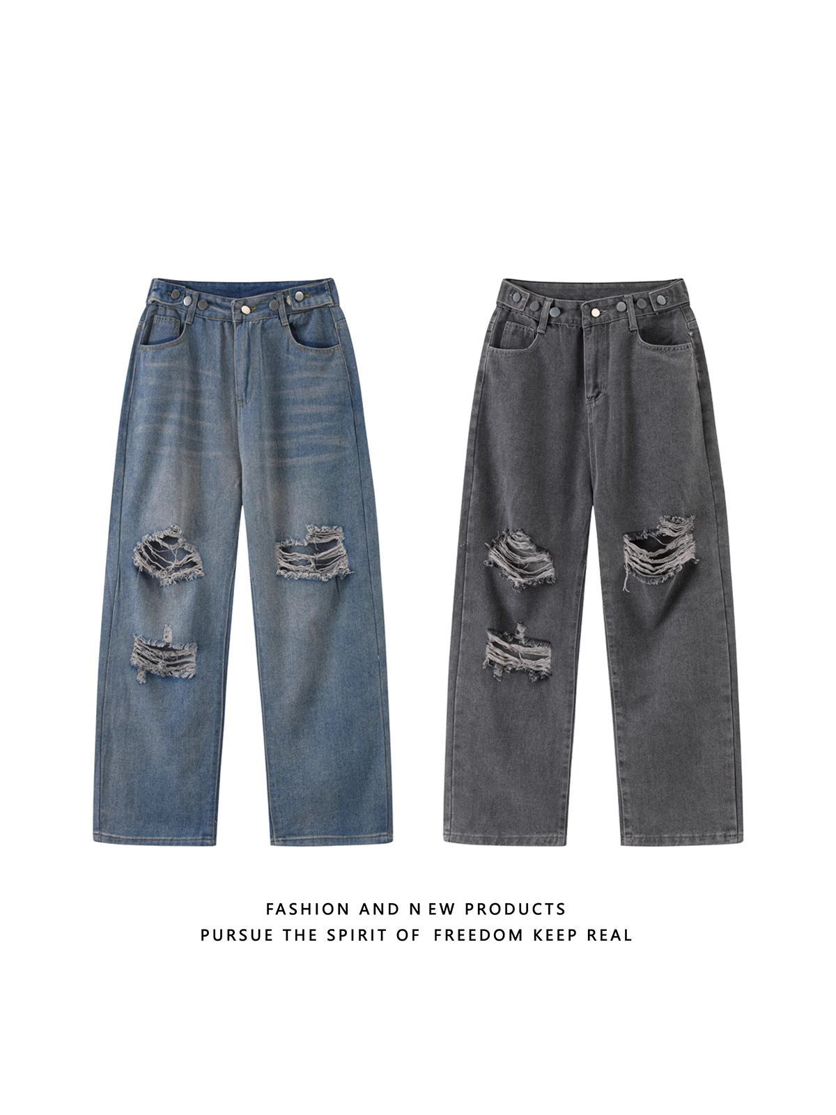 2025 New Autumn and Winter Jeans Men's Ripped Pants Hong Kong Style Loose Straight Cargo Casual Pants