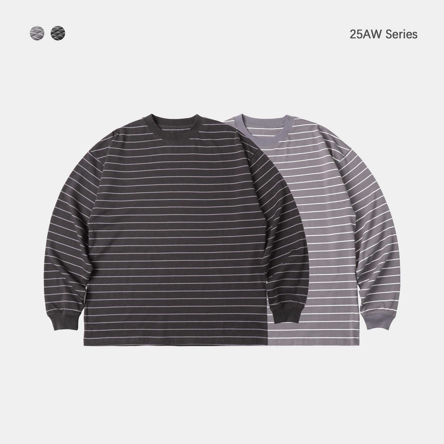 Trs Men's Clothing |   25Aw Custom-Woven 310g Double Yarn Round Neck Striped Base Layer Loose Fit Drop Shoulder Long Sleeve T-Shirt for Men.