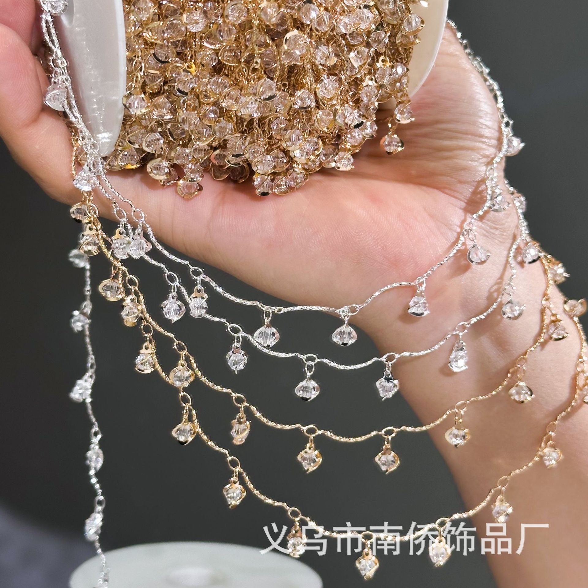 DIY Chain Twisted Crystal Flower Curved Rod Pure Copper Color-Preserving Headwear Handmade Chain Bracelet Necklace Clothing Accessories