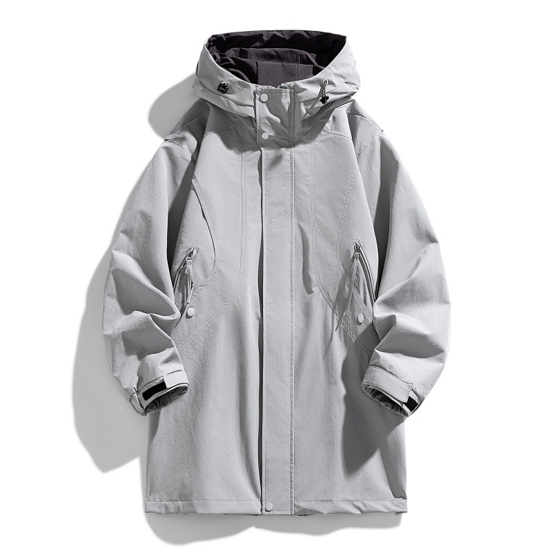 Windbreaker Men's Spring and Autumn 2026 New Style Youth Trendy Hooded Windproof Casual American Retro Mid-Length Jacket