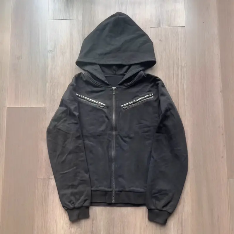 ins Europe and the United States wholesale personalized applique nail zipper women's models Slim retro high street sweater pullover hoodie jacket y2k