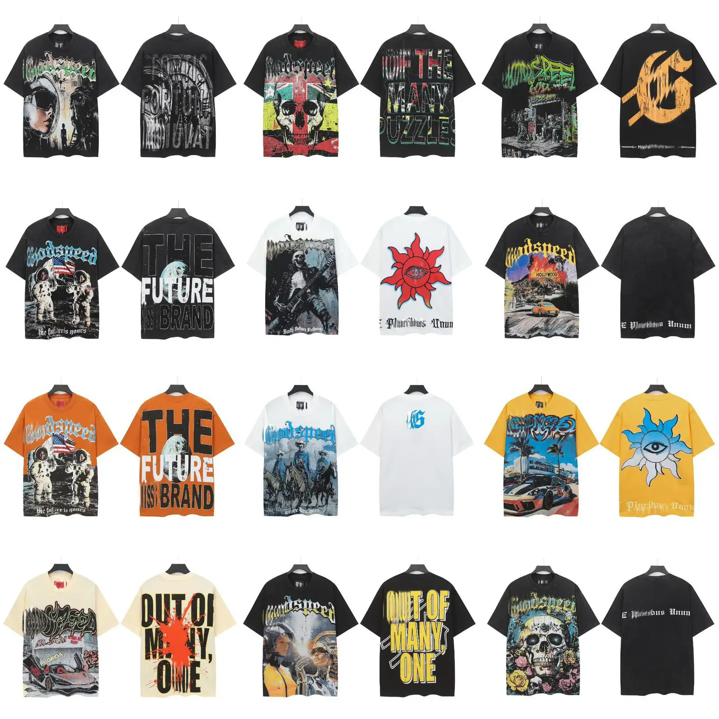 Cross-Border Export 25Ss American Fashion High Street Skull Rock Band Washed Loose Short-Sleeved T-Shirt Street Printing for Men and Women