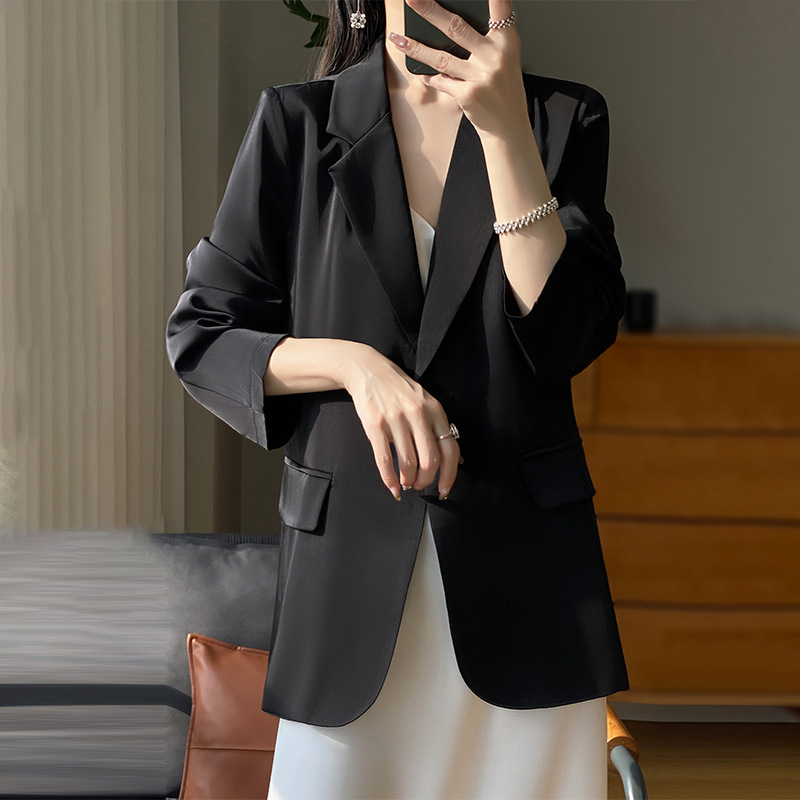Spring and Summer Silk Acetic Acid Satin Suit Women's Jacket High-end Sense Slim-fit Small Suit Loose Outer Top
