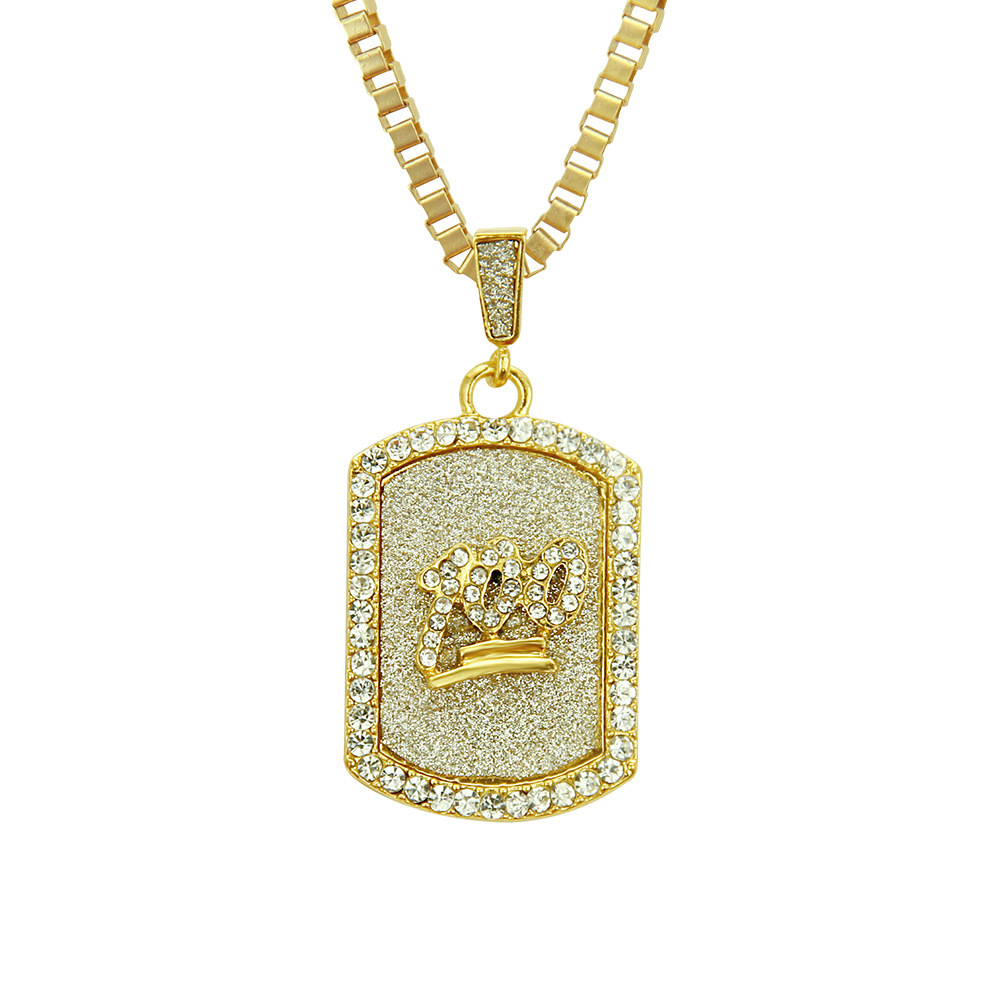 Europe and the United States popular small square brand men's pendant hiphop diamond glitter 100 points military brand dog pendant necklace