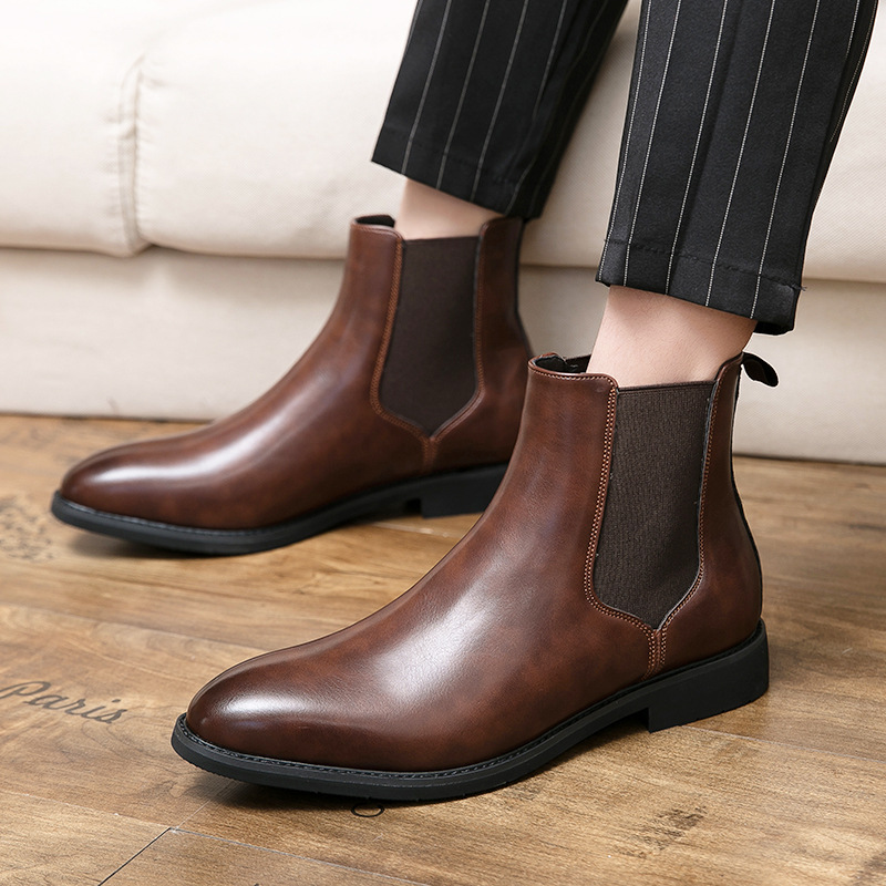 British Style Autumn and Winter New Arrival Leather Boots plus size Fashion Chelsea Boots AliExpress Dress Casual High-top Leather Shoes Men's Shoes