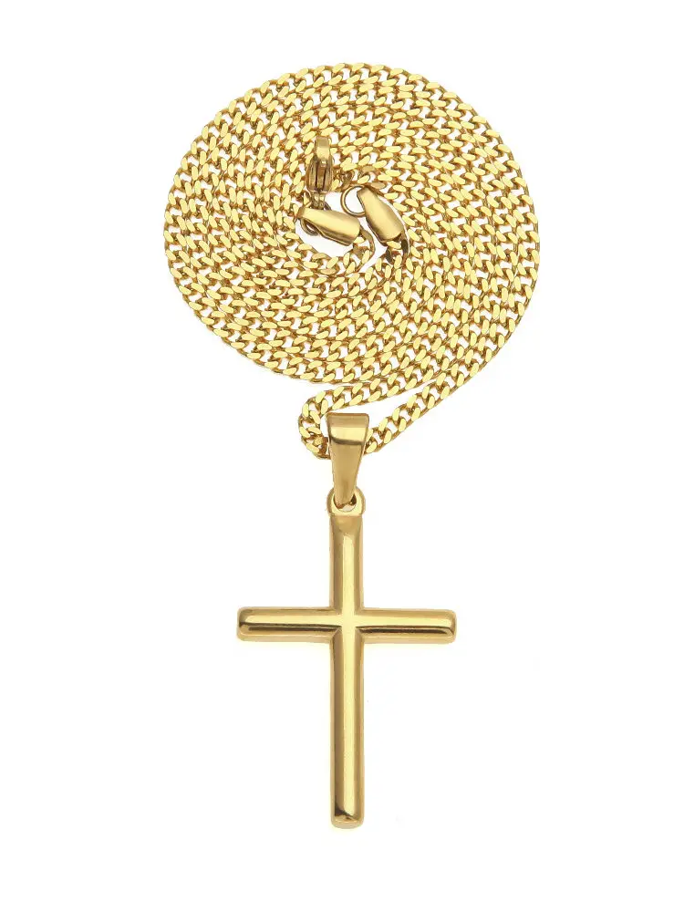 Ice Bling Gold-Plated Gold Cross Necklace Titanium Steel Gold Men's Accessories Cross Necklace