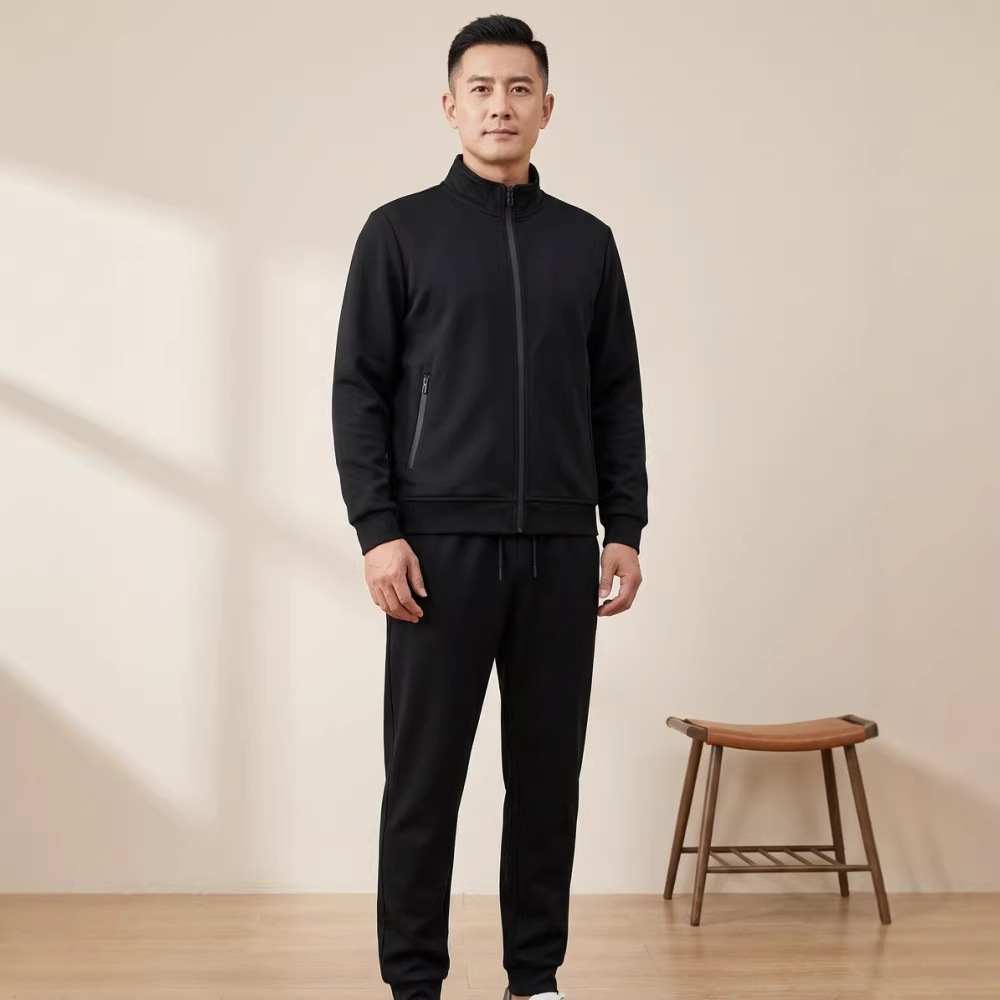 New Cross-Border Large-Size Pure Cotton Sportswear Set for Middle-Aged and Elderly Men, Casual and Fashionable with a High-End Feel, Two-Piece Set with Printed Logo