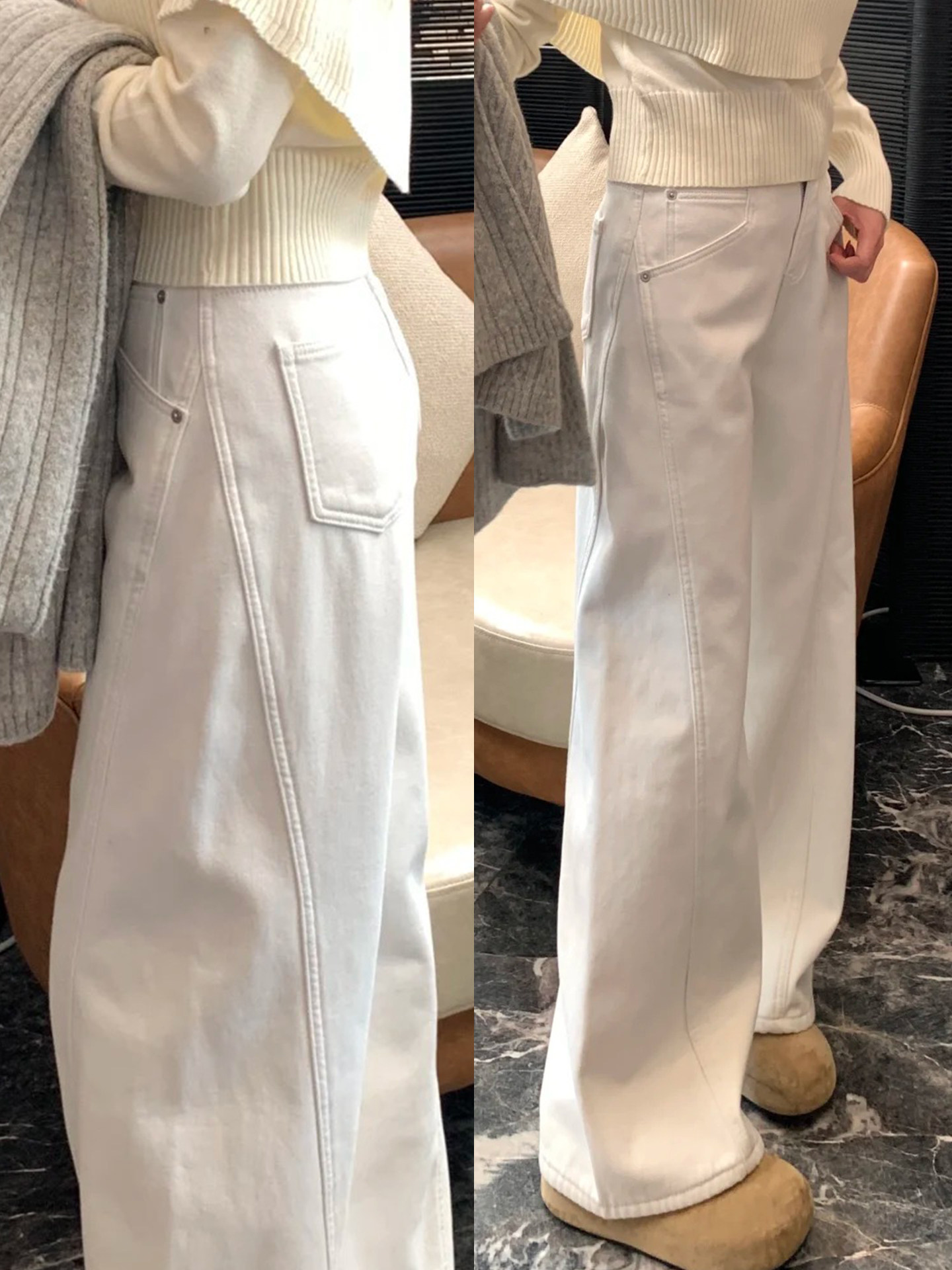 White Scythe Jeans for Women, Spring 2026, Plus Size, High-Waisted, Loose Fit, Slimming Wide-Leg Pants, Straight-Cut Scythe Pants