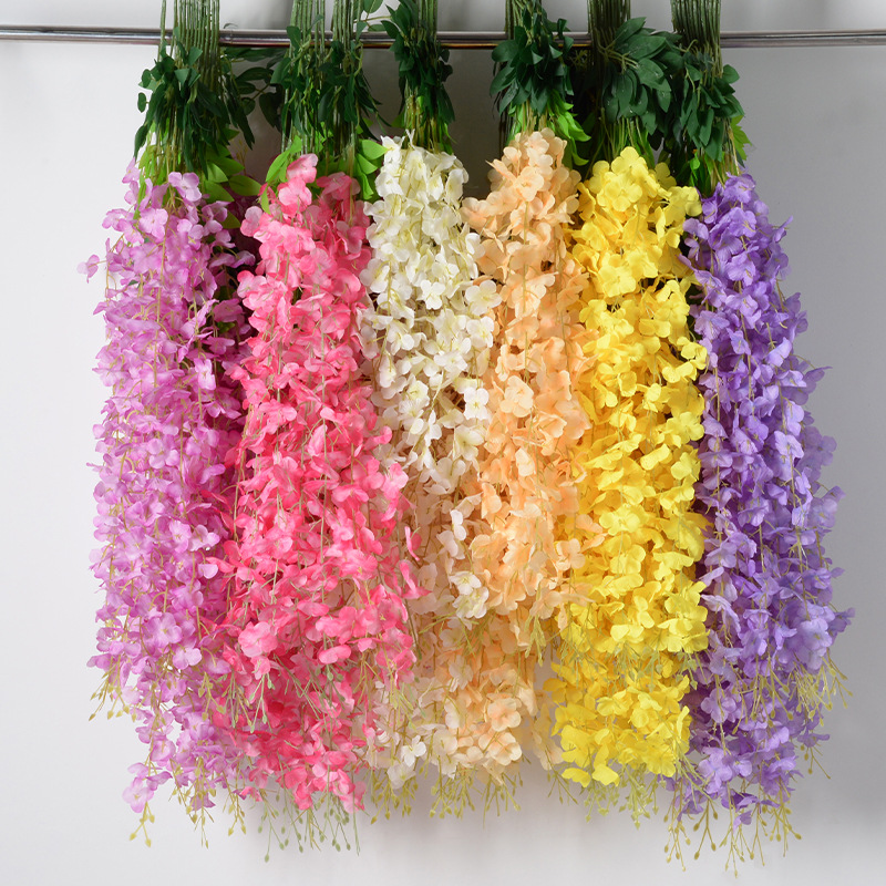 Artificial Flower 6-Leaf Encrypted Wisteria Flower Bean Flower String Wedding Ceremony Ceiling Arch Decoration Fake Flower Rattan Violet