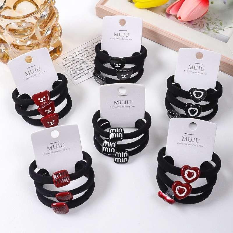 Cute Bear Seamless Head Rope Advanced Sense 3 Card Rubber Tendons High Elastic Seamless Hair Loop High Pony Tail Hair Rope