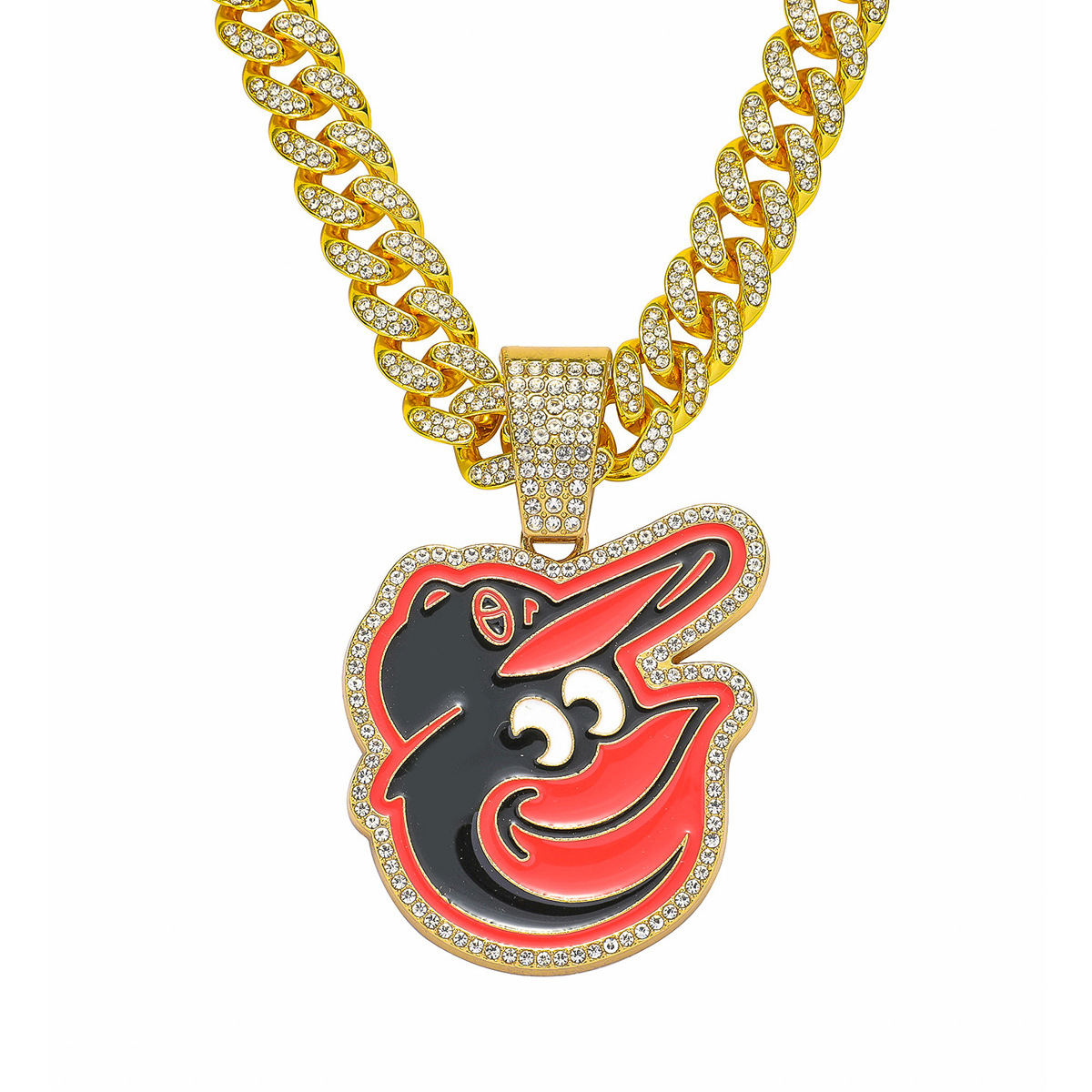 New Diamond-embedded red and black character team logo pendant hip hop hipster alloy Diamond-embedded men's necklace accessories