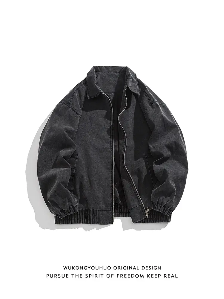 Wukong Has in Stock Trendy American-Style Vintage Detroit Workwear Lapel Jacket for Men, Retro Loose-Fitting Niche Fashion Outerwear