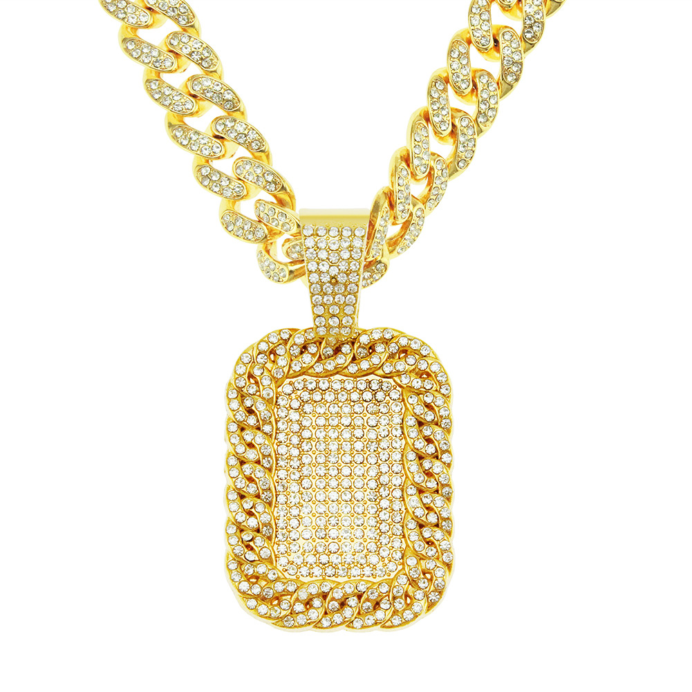 European and American Hip Hop Exaggerated Full Diamond Military Brand Pendant Cuban Chain Necklace Nightclub Personality Bouncer Decoration Accessories