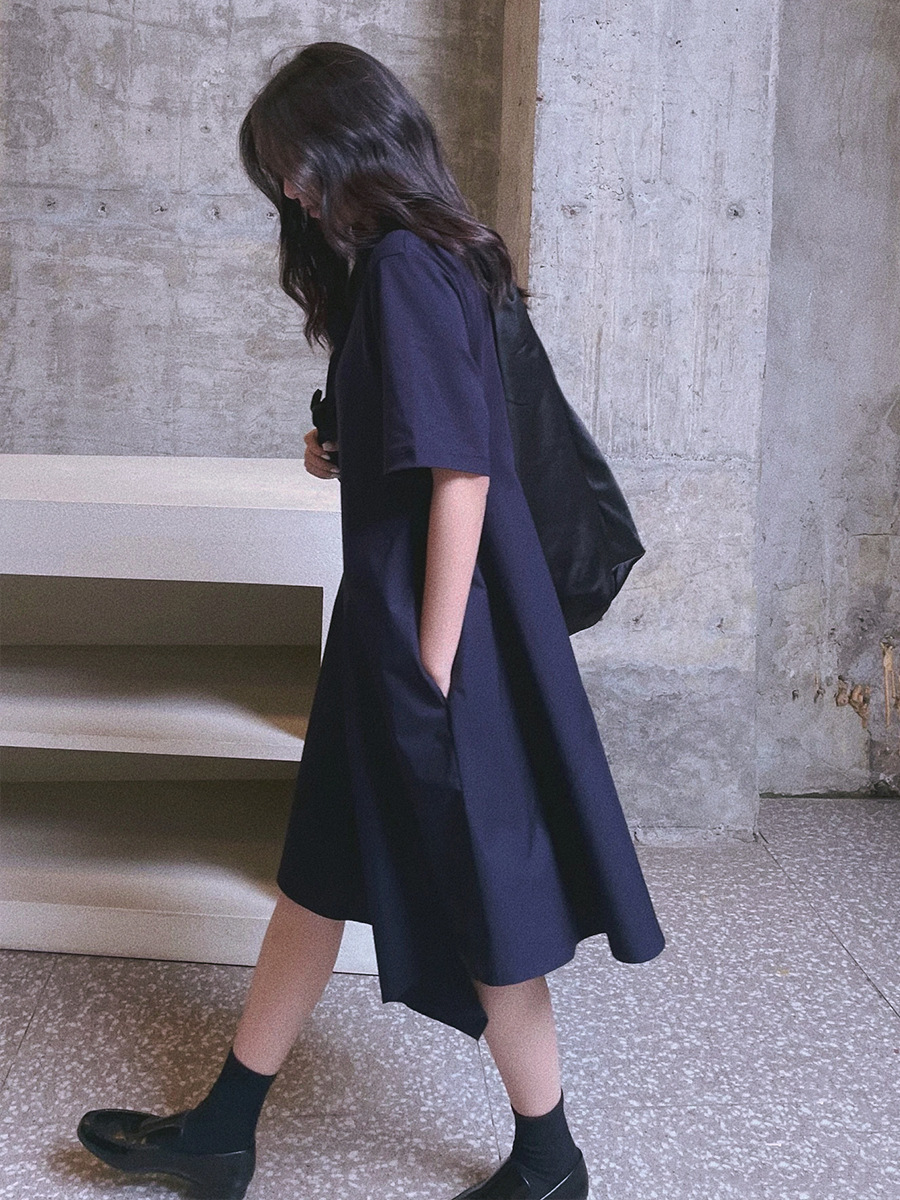 Plus Summer A-Line Women's Dress Loose Slim Short Sleeve Mid-Length Spliced Large Hem Fishtail Dress