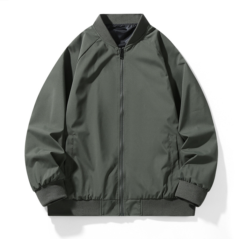 Solid Color Baseball Collar Bomber Jacket for Young Men Spring and Autumn Casual Fashion All-match Baseball Suit Jacket Support Printing
