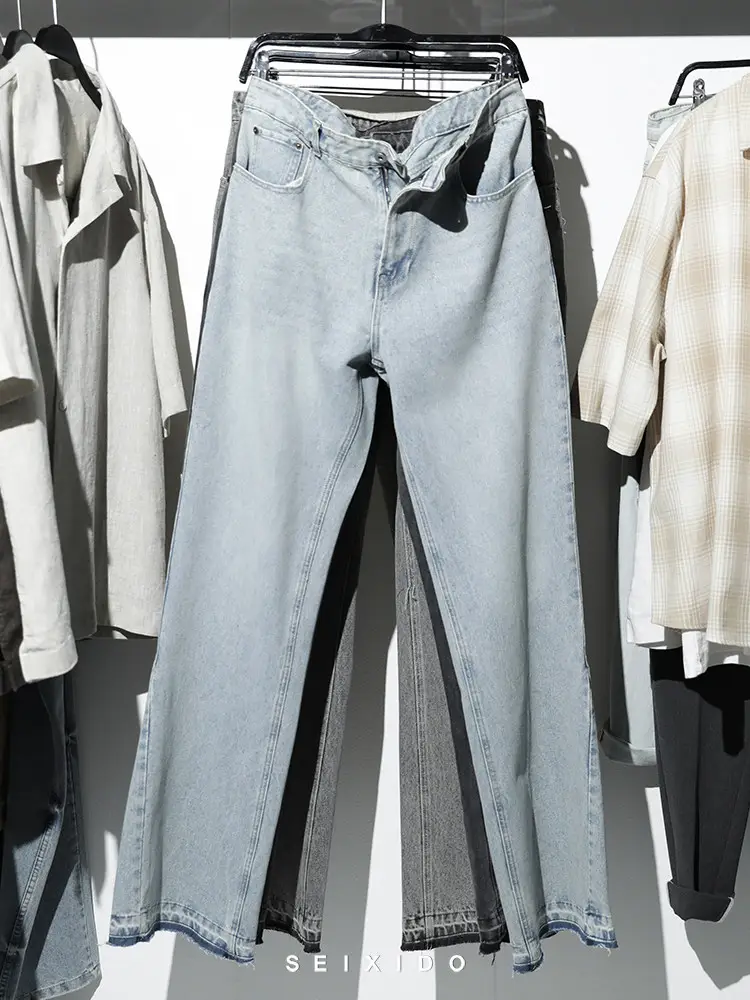 Cabinet 429!2028 new men's American casual washed cotton denim pants 0840333 frayed flare pants