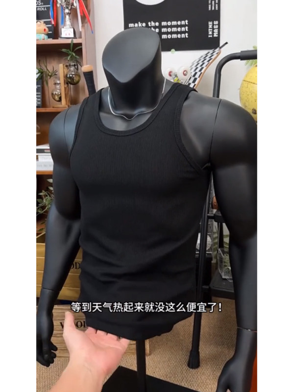 Heavyweight Ribbed Fitness Tank Top for Men, Summer Muscle-Enhancing High-Elasticity Tight-Fitting T-Shirt, Racerback Vest, Old Man's Shirt