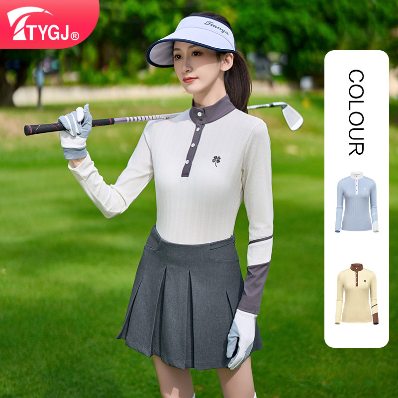 TTYGJ Casual All-match Golf Clothing Women's Long-sleeved T-shirt Stretch Slim Collar Sports Top