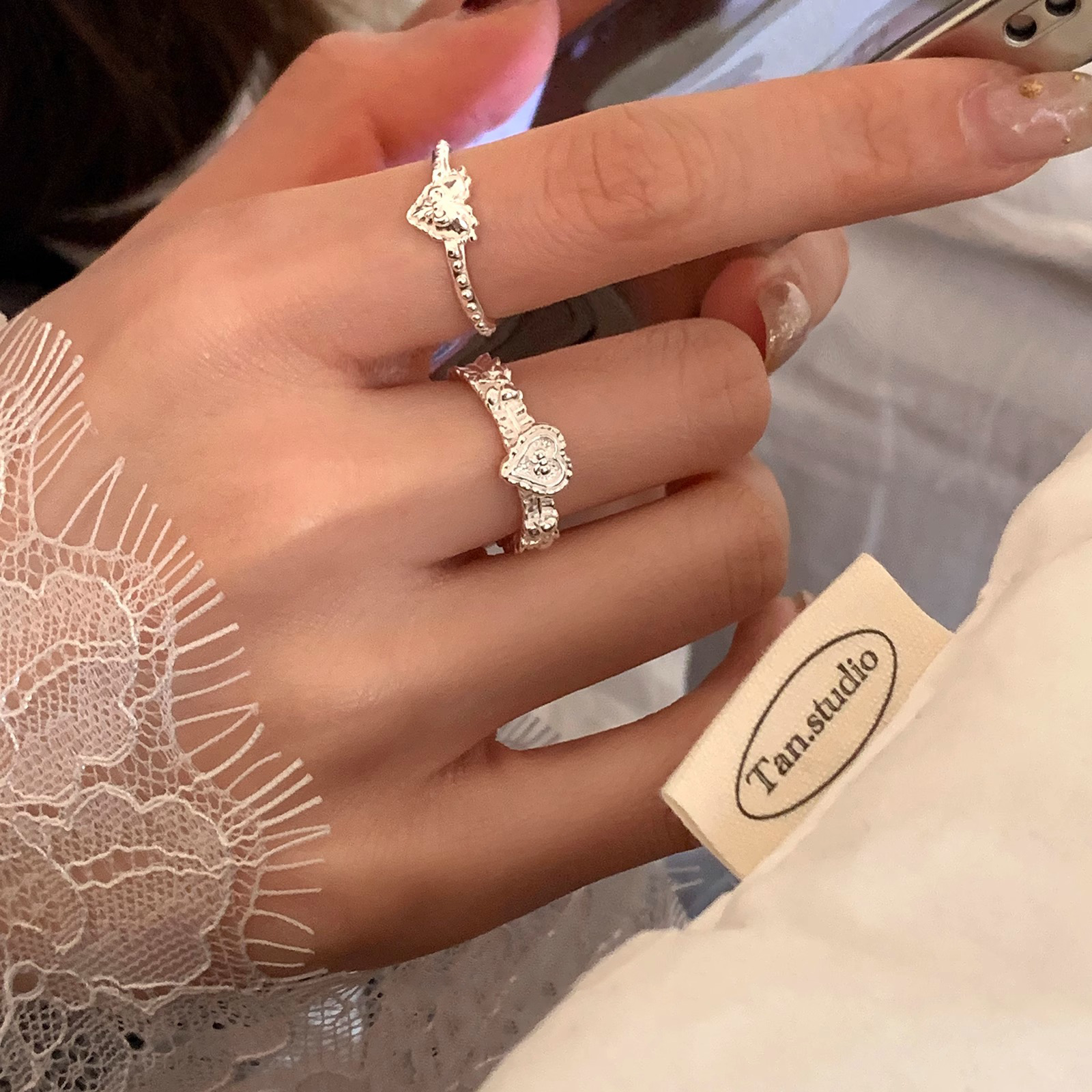 Japanese and Korean Style Simple Love Ring Women's Niche Design Retro Index Finger Ring Fashion Versatile Stacking Ring