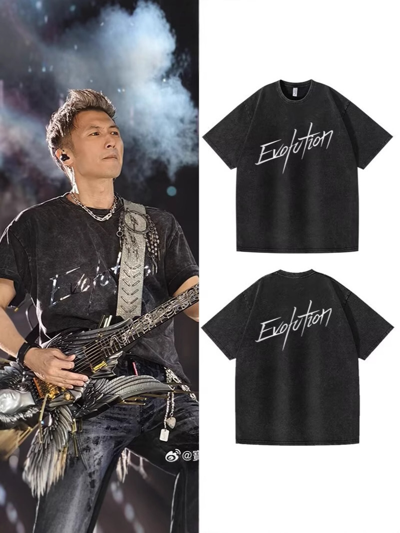 Nicholas Tse 2025 Evolution Concert Surrounding Short-sleeved T-shirt Old Washed Black Cotton Men's and Women's Clothes