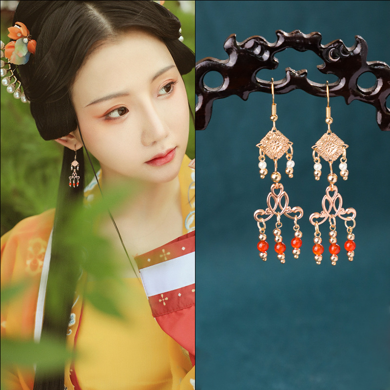 Antique Earrings Pendant Earrings Niche Design Antique Han Clothing Accessories Daily Cheongsam Earrings Women's Compact