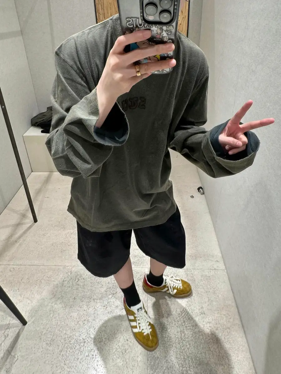 Pure Yuan Ac Oem Factory letter Leather Embroidery Washed Vintage Loose Long sleeves T-Shirt Cleanfit Tops Unisex Trendy