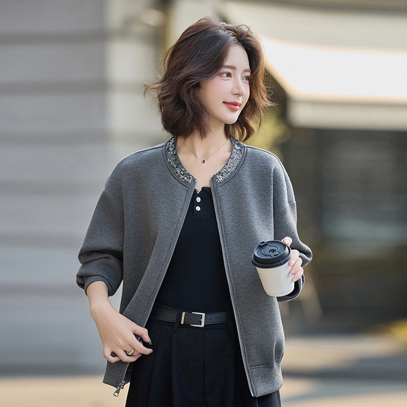 Fashionable Sequined Korean-Style Casual Sweatshirt for Women, Short Jacket, 2026 Spring and Autumn New Style, Loose Fit, High-End Feel, Versatile Cardigan, Trendy