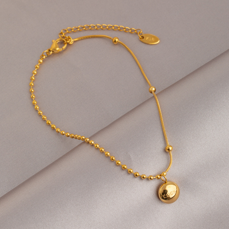18K Gold Lucky Bean Titanium Steel Anklet for Women, Accessible Luxury Niche Design, High-End Elegant, Simple and Non-Fading Anklet