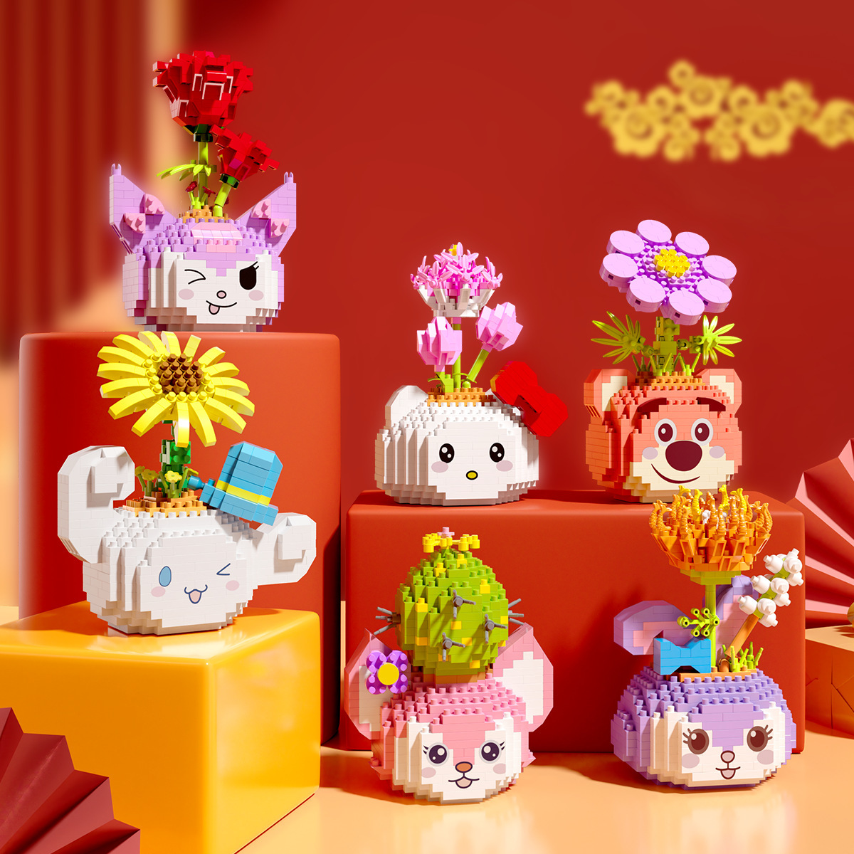 Angole Compatible Gift Box Eternal Flower Bouquet Building Blocks Assembly Doll Educational Toy for Girls Micro-Particle New Year Gift