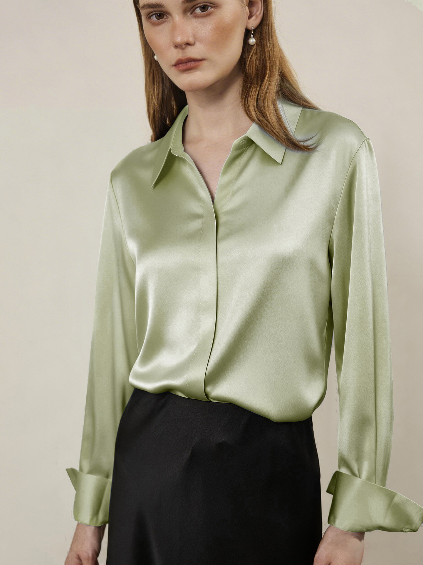 2026 New Spring Style Silk Shirt with V-Neck, Outerwear Cardigan, 19 Momme Commuter Silk Shirt