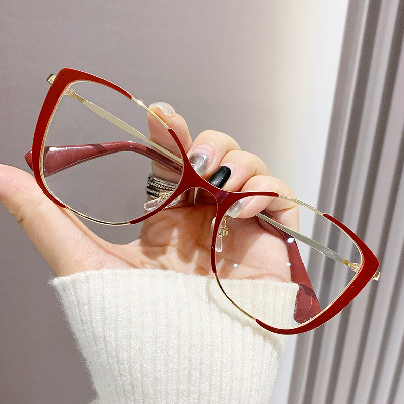 New Fashion Metal Cat's Eye Retro European and American Light Luxury Anti-Blue Light Flat Mirror Instagram Internet Celebrity Same Style Glasses Frame