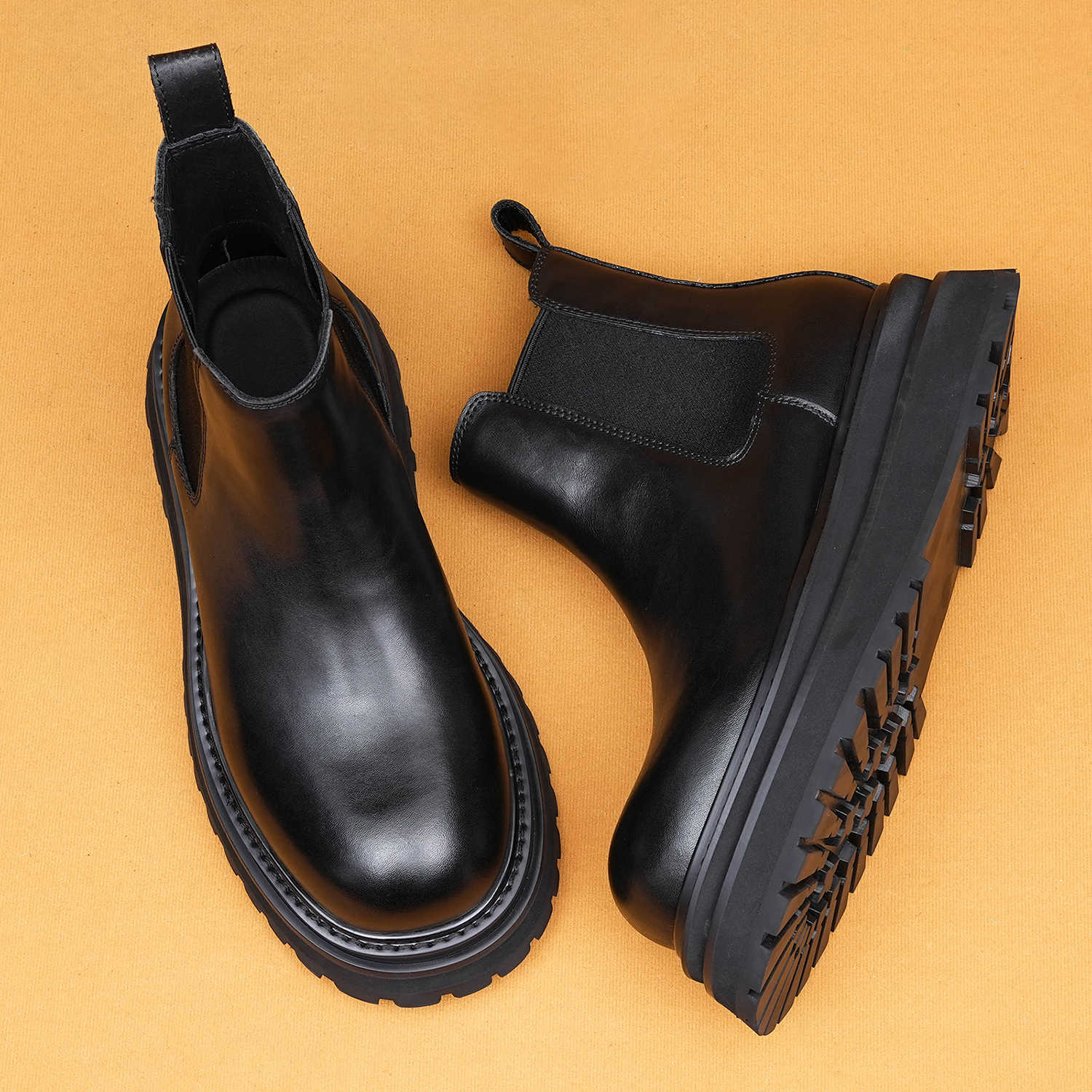 [Vip Exclusive] Thick-Soled Chelsea Men's Shoes Winter Suede Genuine Leather British Business Casual High-Top Boots