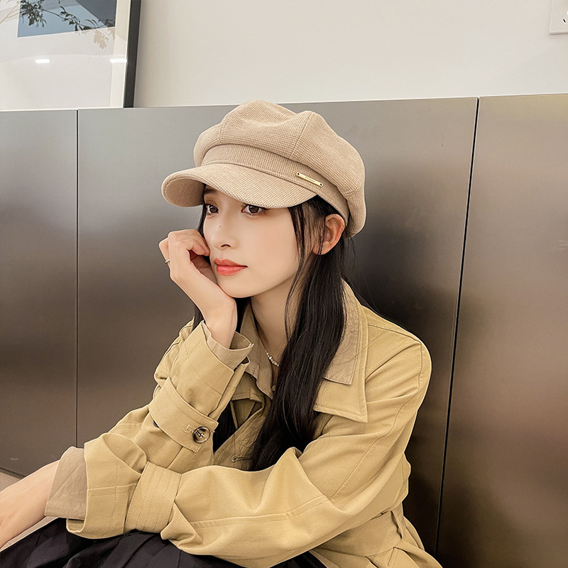 Autumn and Winter Retro Clouds Octagonal Hat Women's Artistic All-match Showface Small Woolen Beret Showface Small Newsboy Paintwriter Hat