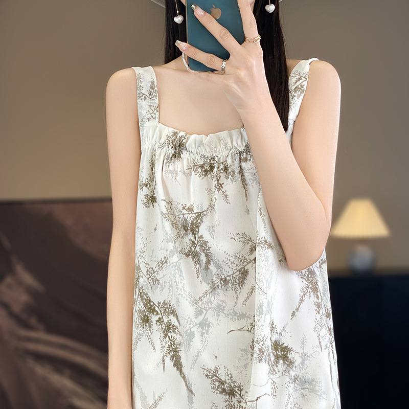 French style long acetate satin collar jacquard design sense niche outdoor wear sexy sling dress suit inner wear