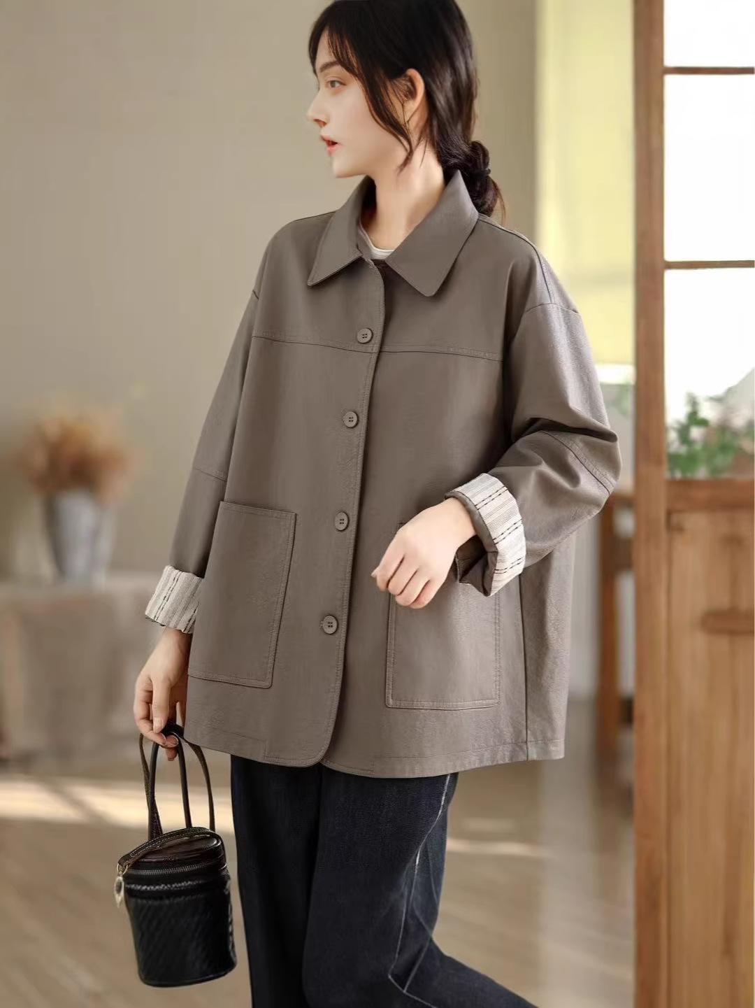 Spring 2026 New Leather Jacket, Loose Casual Korean Style, College Style, Korean Version Jacket, Top, Lazy Style Jacket