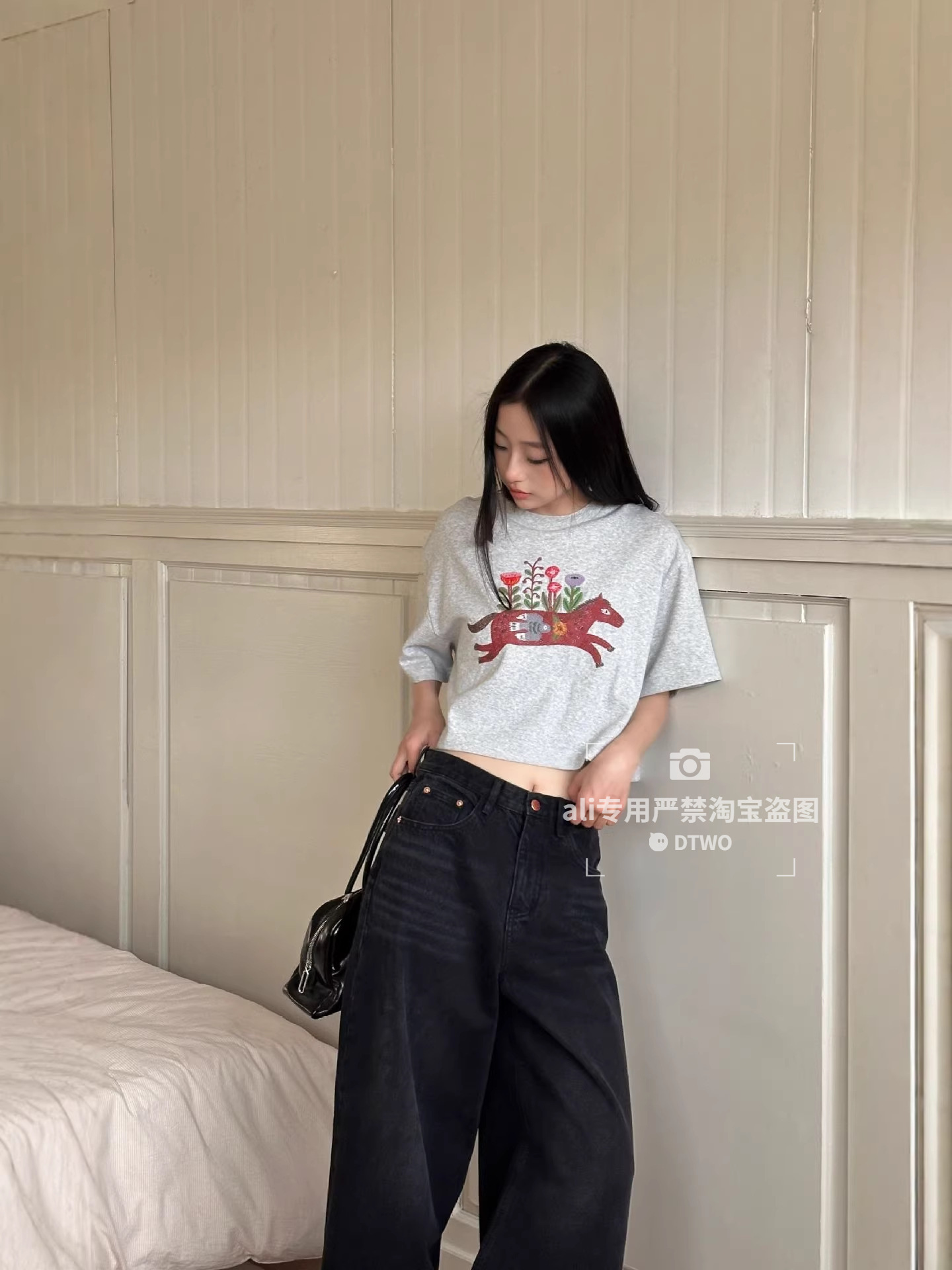 Dtwo Spring and Summer New Original Pony Casual Large Size Retro Bottoming Shirt Printed Short-Sleeved Women's T-Shirt 6221071