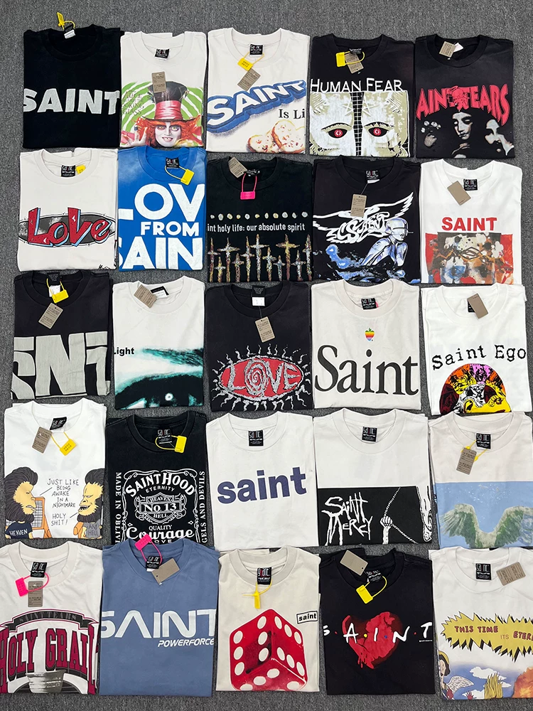 Saint Michael Distressed Vintage Washed Vintage Short-Sleeve T-Shirt Trendy Collection