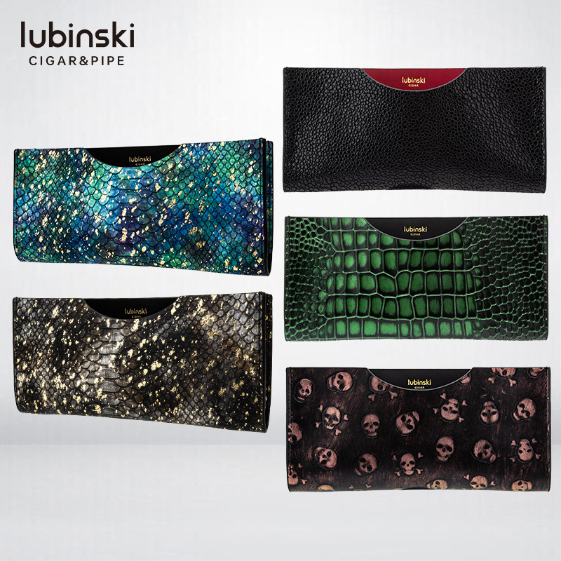 LUBINSKI Portable Aluminum Box Leather Case Black Devil Fish/Green Crocodile 3CM Portable Cigar Box Leather Case