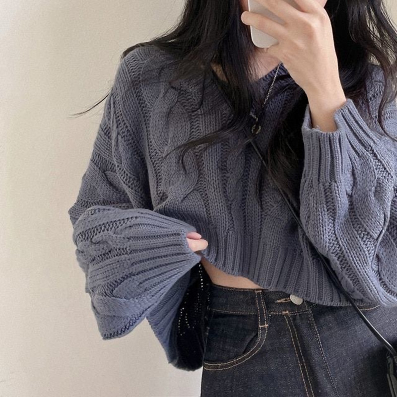 Korean Chi Retro Twist Thick-Knit Sweater for Women 2026 Autumn and Winter New Style Pullover Short Long-Sleeved Knitwear
