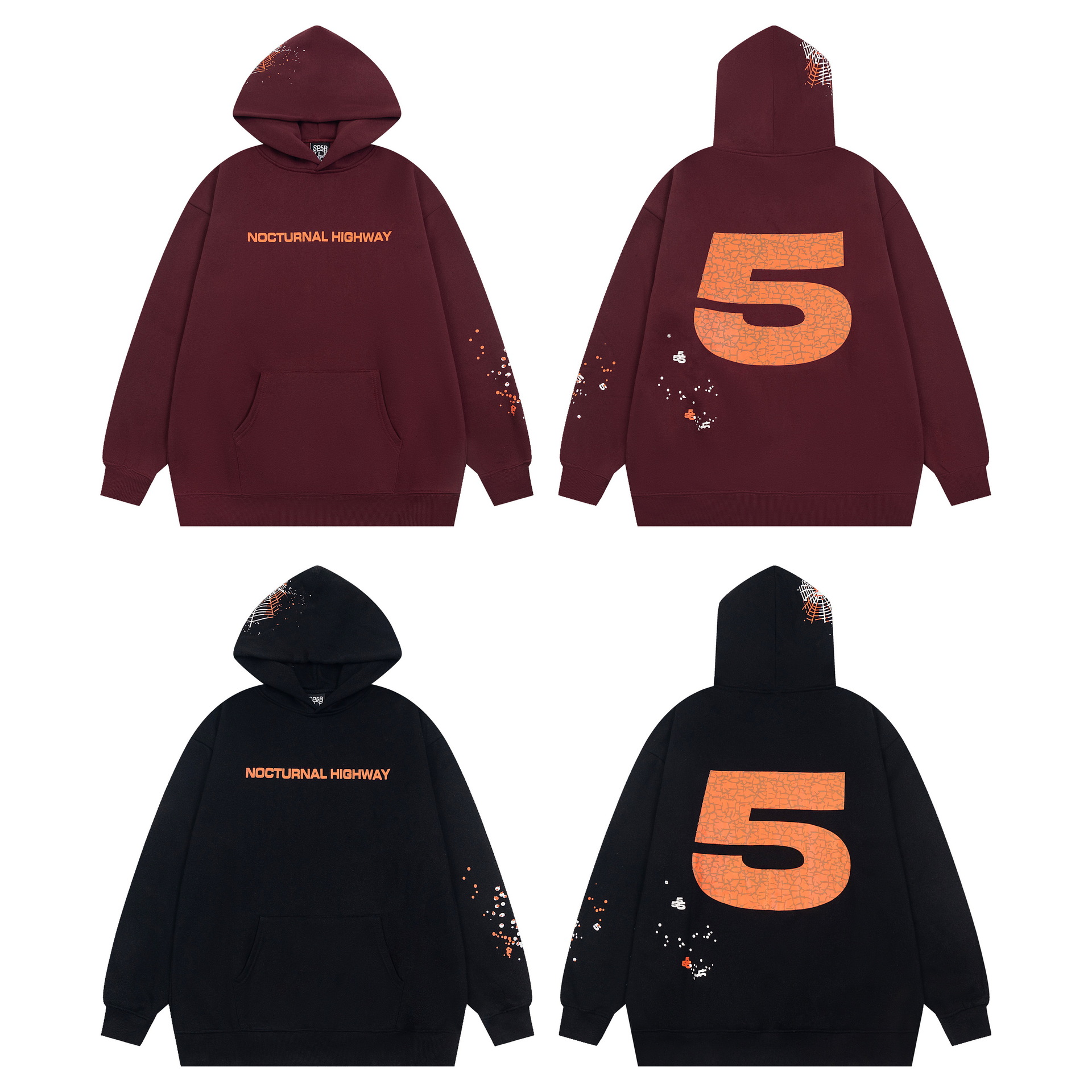 European and American Cross-border Trendy Brand sp5der 555 Spider Web Foam Printing Loose Hooded Casual Sweat for Men and Women