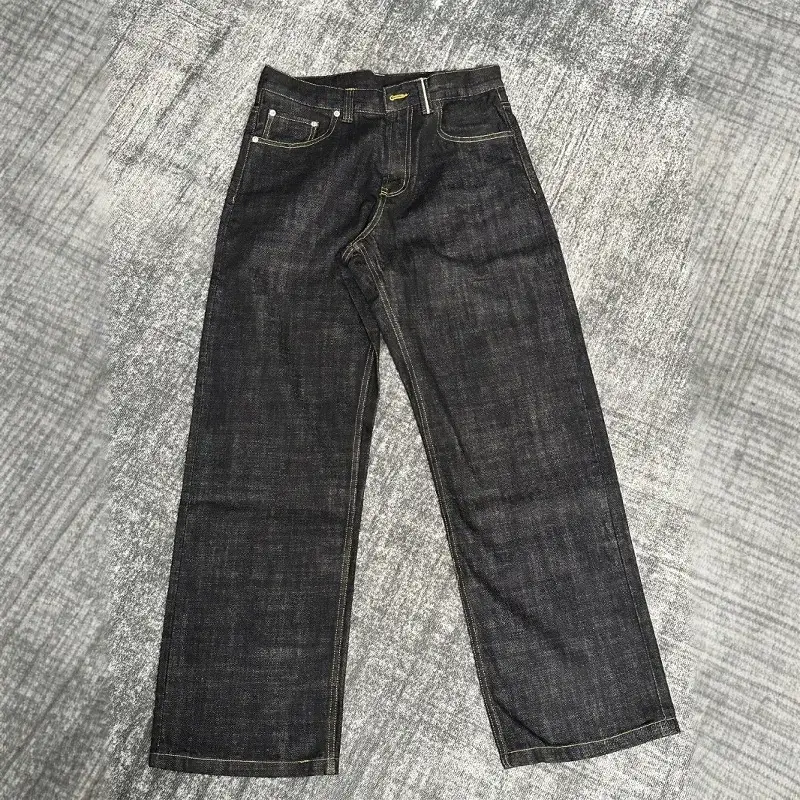 2025 Black 14.5oz Selvedge Narrow Red-Edged Raw Denim Straight Wide-Leg Loose A-Line Jeans for Men