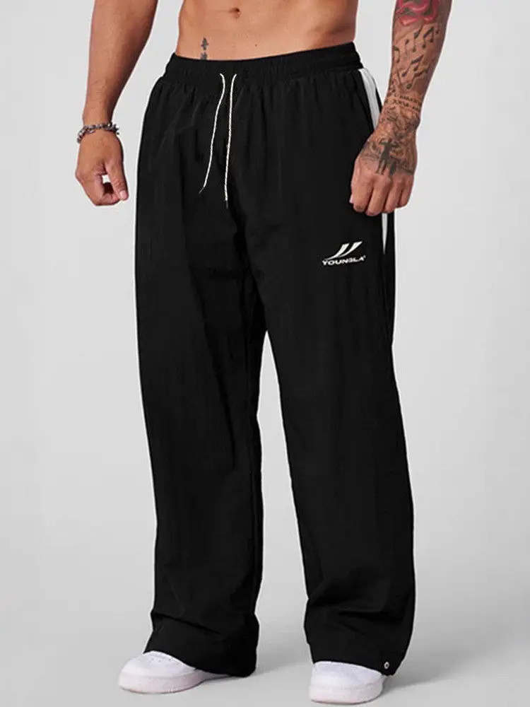 Youngla New Men's Loose Casual Pants Wide-Leg Trendy Sports Splicing Breathable Long Pants American Style Sports Pants
