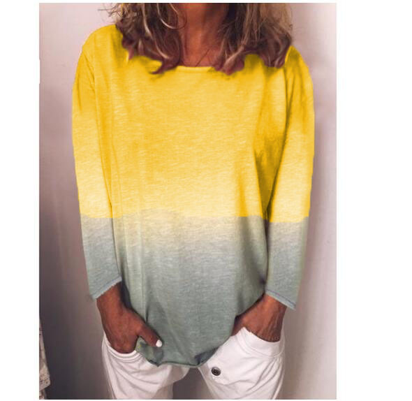 2019 European and American Foreign Trade Women's T-shirt ebay AliExpress Rainbow Gradient Printing Long Sleeve T-shirt for Women