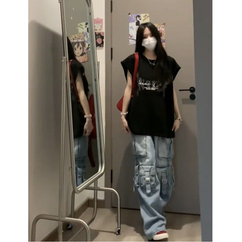 American High Street Sleeveless Vest T-Shirt for Women, Trendy Brand Design, Hong Kong Style Street Couple Sports Versatile Vest Top