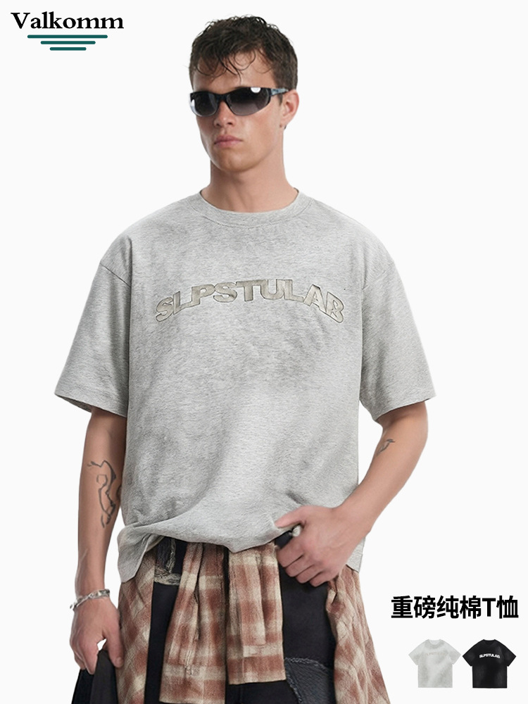 Laikai American-Style Trendy Washed Short-Sleeve T-Shirt for Men, New Summer Model, Loose Casual Heavyweight Pure Cotton Crew Neck Top
