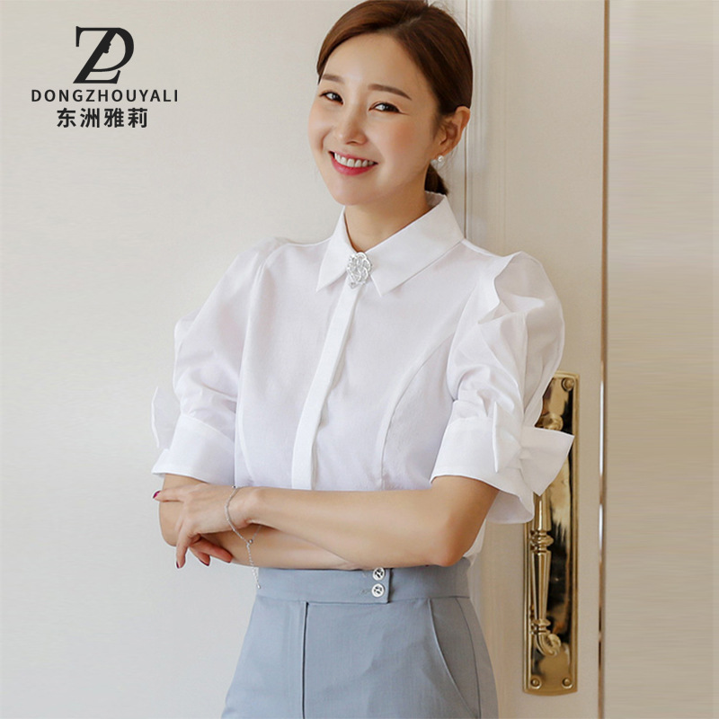 Women's Shirt 2024 Summer Korean Style Elegant White Slim Fit Niche Design Versatile Top for Women Japanese and Korean Style