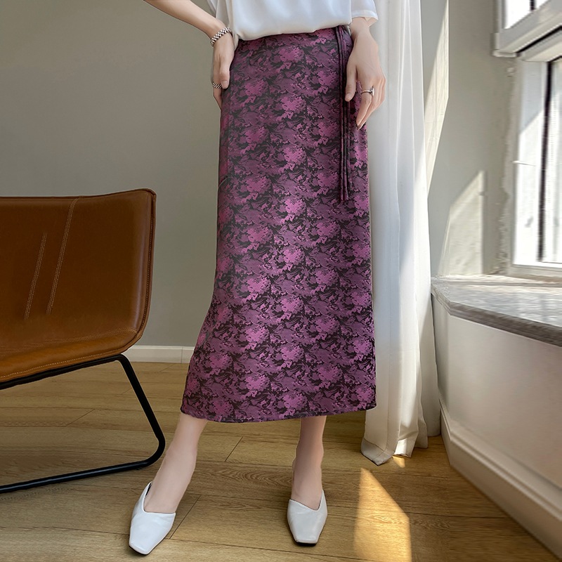 High-Waisted A-Line Skirt Mid-Length Floral Pattern 2025 Summer Simple Fashion Skirt