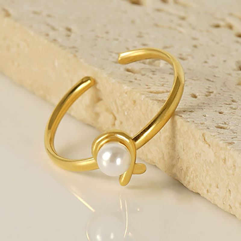 Cross-border European and American pearl opening titanium steel ring women's fashion Joker adjustable diet ring stainless steel ring wholesale