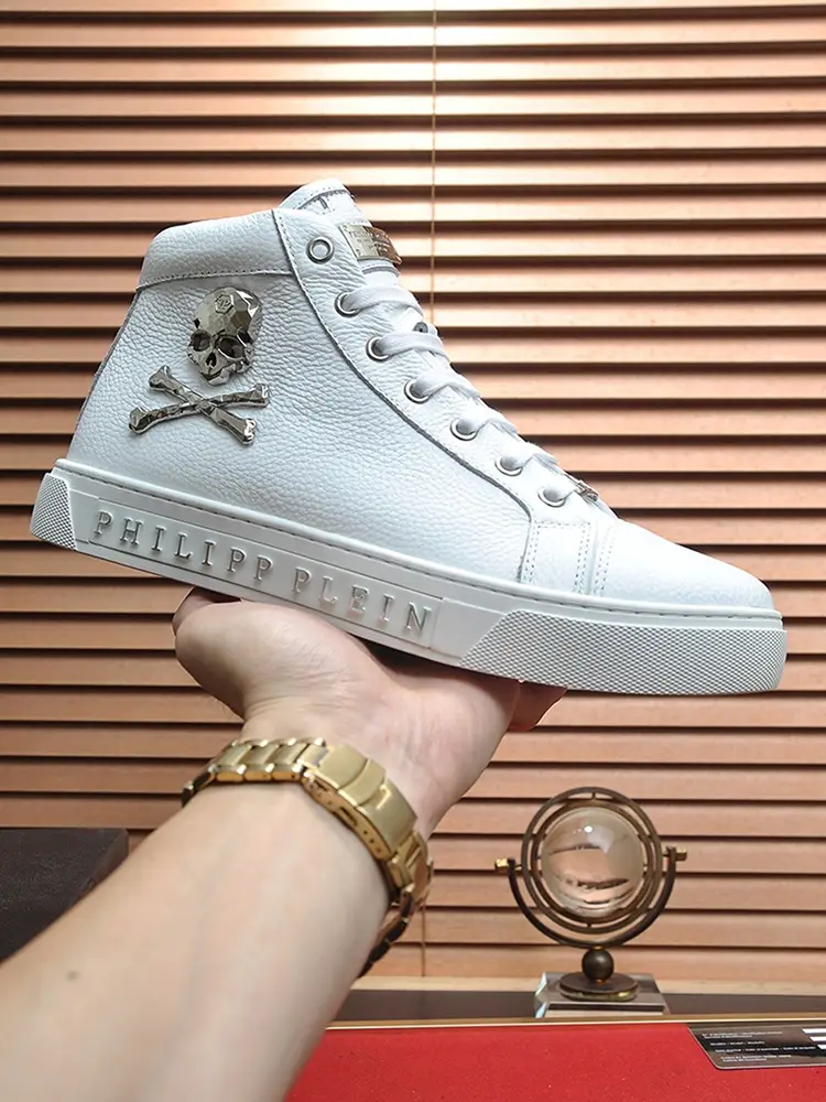 Men's Shoes 2023 New Style Pp High-Top Shoes Men's Korean Version Trendy Versatile Casual Shoes Skull Sneakers Genuine Leather White Shoes