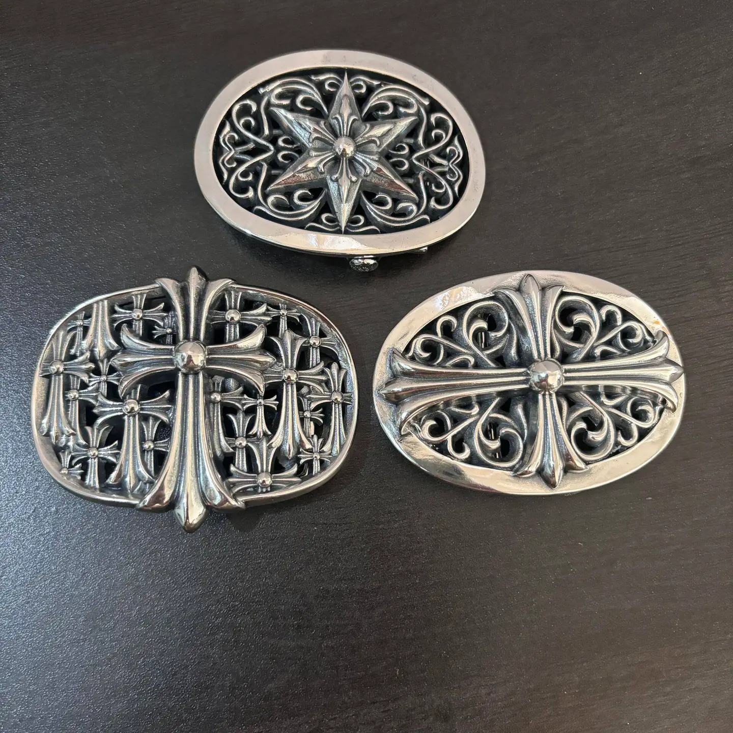 925 Silver Vintage Cross Belt Buckle Six-Pointed Star Hip-Hop Metal Waist Pendant European and American Style Belt High-End Accessory